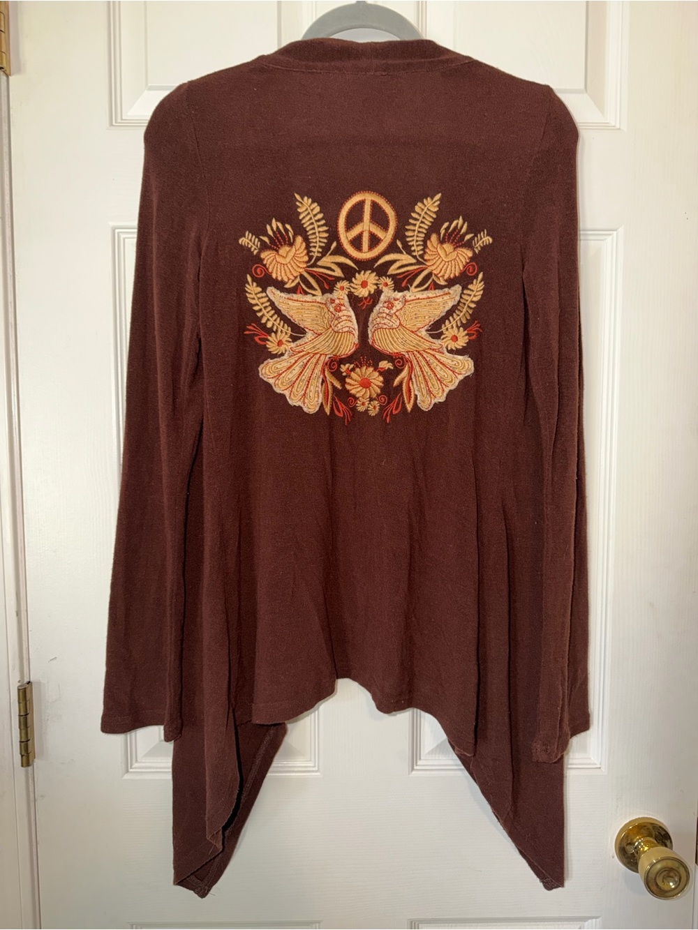 ivy jane Brown Embroidered Open Front Peace Dove Cardigan